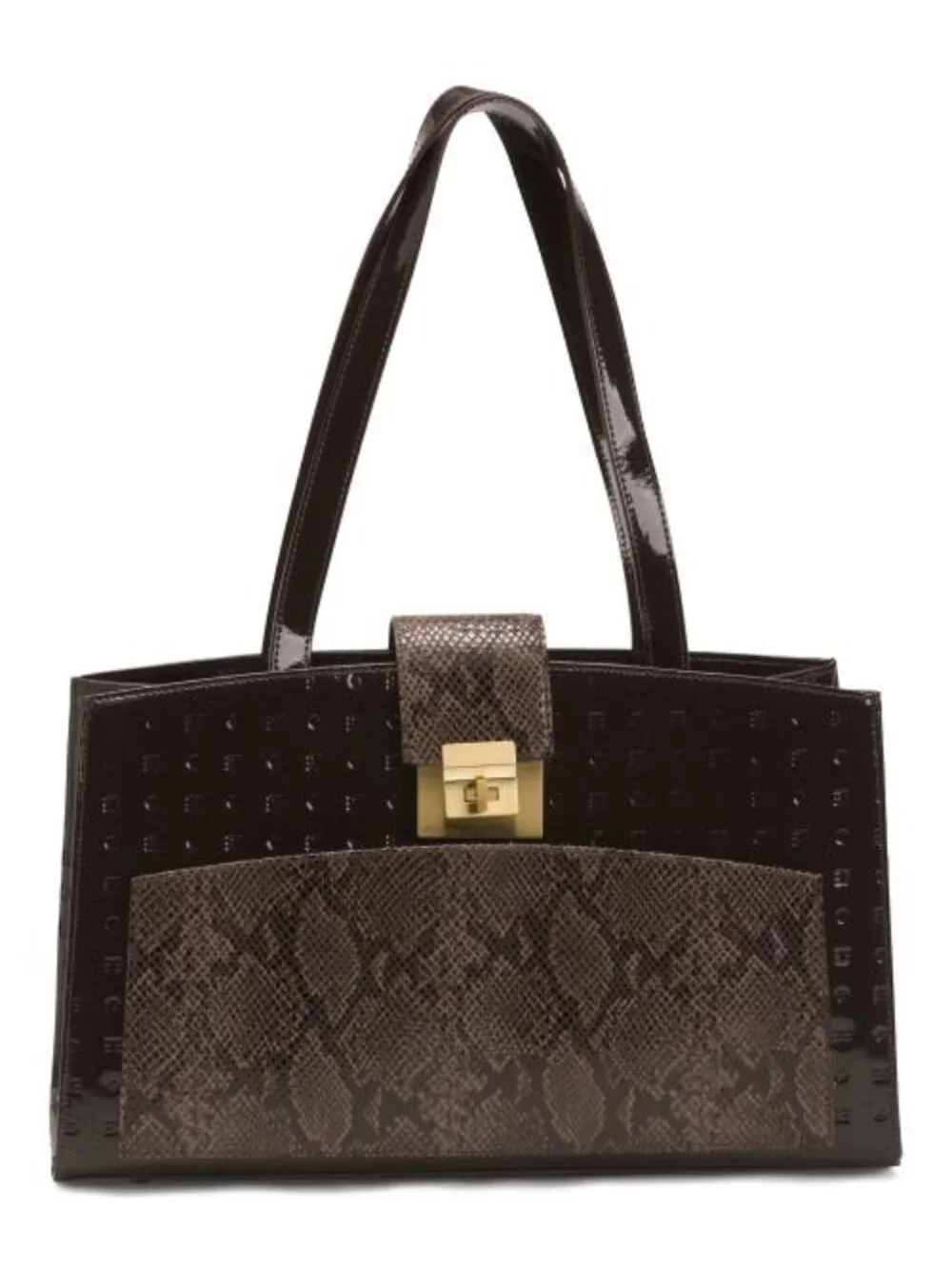 ARCADIA Made In Italy Patent Leather Tote With Front Snake Pocket